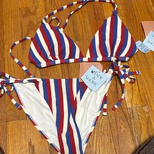 NWT Shade & Shore Red, White & Blue Striped Triangle Bikini